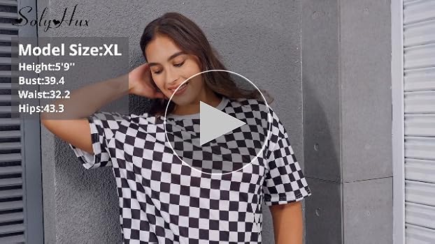 SOLY HUX Women's Plus Size Checkered Printed T-Shirts Short