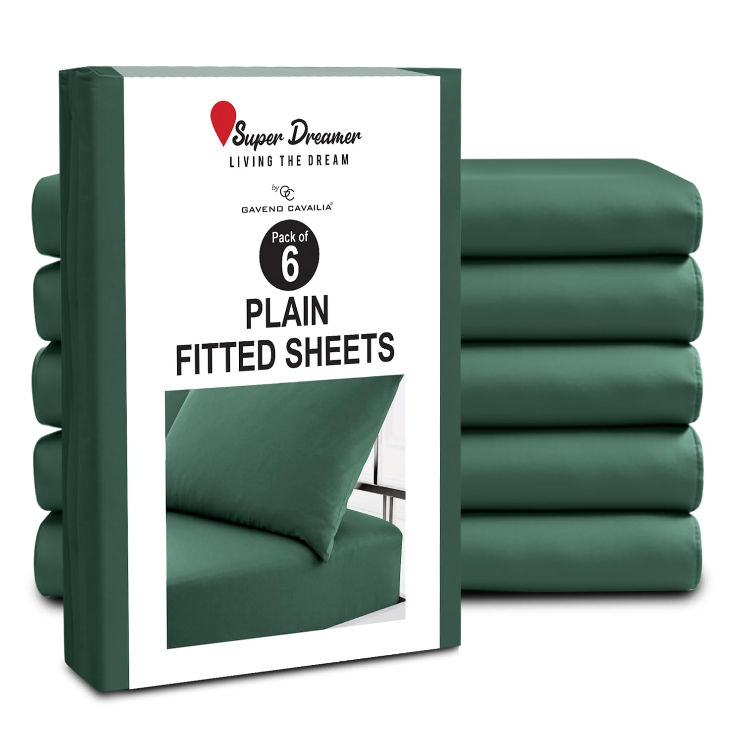 GC GAVENO CAVAILIA Fitted Sheet King Size 6 Pack - Plain Dyed Microfiber Bedding Sheets - Fade, Wrinkle & Shrink Resistant Bottom Sheets - 25cm Deep Breathable Bed Sheet Elasticated Corners Dark Green