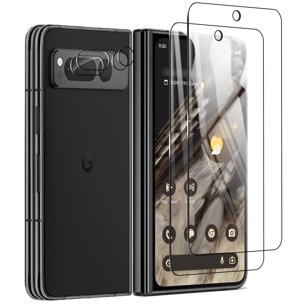 【2+2枚セット】 Google Pixel Fold フィルム + グーグル Pixel Foldカメラフィルム 旭硝子素材採用 強化ガラス フィルム 硬度9H グーグルピクセル Fold 保護フィルム 耐衝撃 撥油性 超耐久 耐指紋 飛散防止処理 Pixel Fold 用の ガラスフィルム + レンズ保護 フィルム 気泡ゼロ 高感度 高透過率