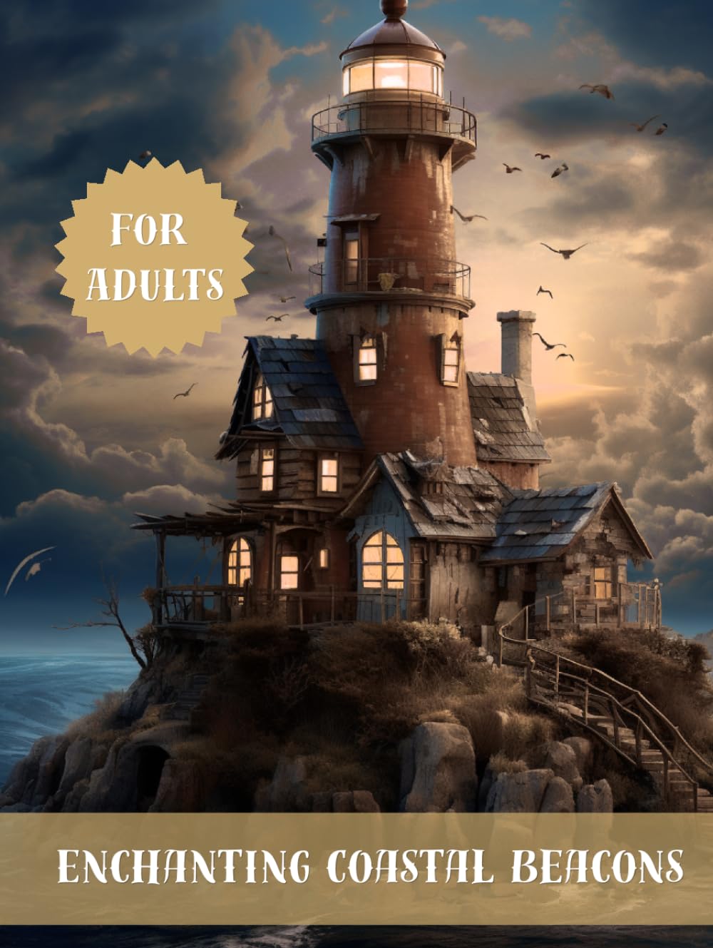 Enchanting Coastal Beacons Coloring Book: 50 Relaxing Lighthouse Designs and Ocean Waves for Meditation and Stress Relief