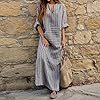 Women's Plus Size Cotton Linen Dresses Striped V N... #1