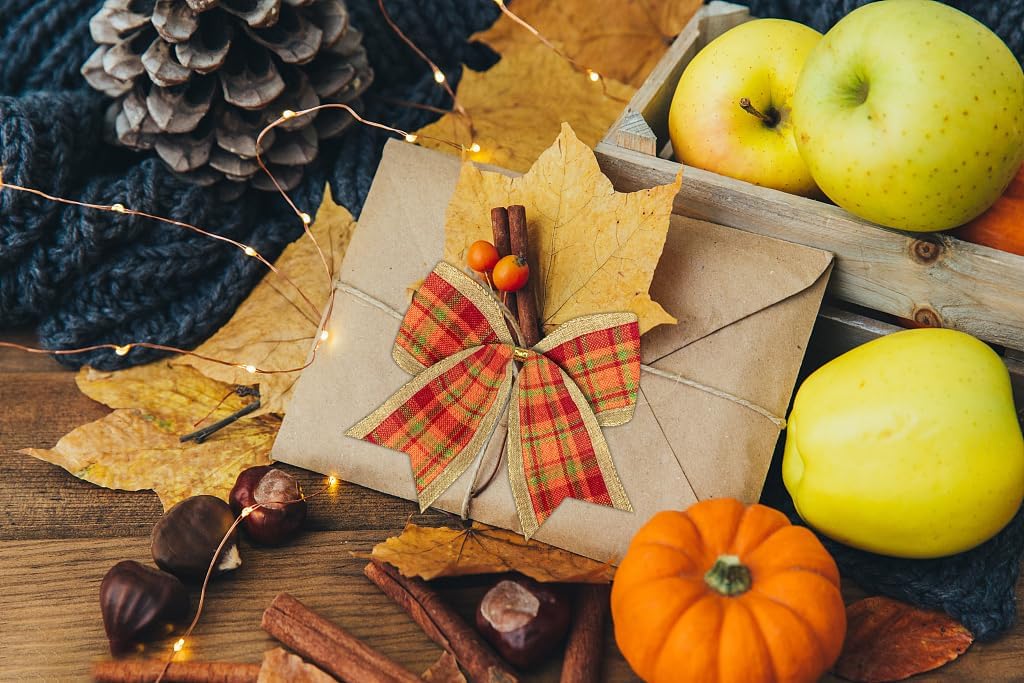 ALIBBON 10 Pcs Fall Bows for Wreath, Thanksgiving Wreath Bows, Orange Buffalo Plaid Bows, Wreath Ornaments Fall Decor, Decorative Small Burlap Bows for Thanksgiving Dinner Party Supplies