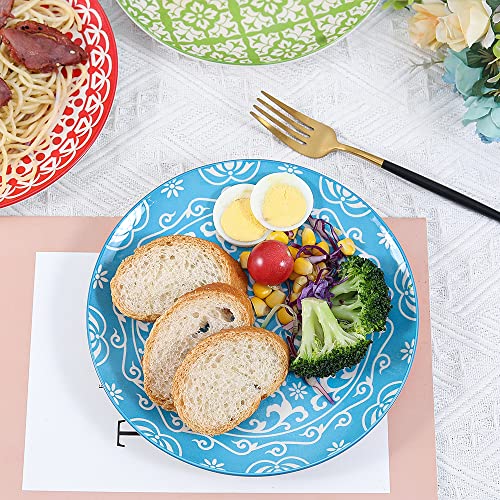 Ahx Plate Set 8 Inch - Salad Plates | Dessert Appetizer Plates Colorful - Porcelain Lunch Plates - Set Of 6 - Dishwasher And Microwave Safe #TOP4