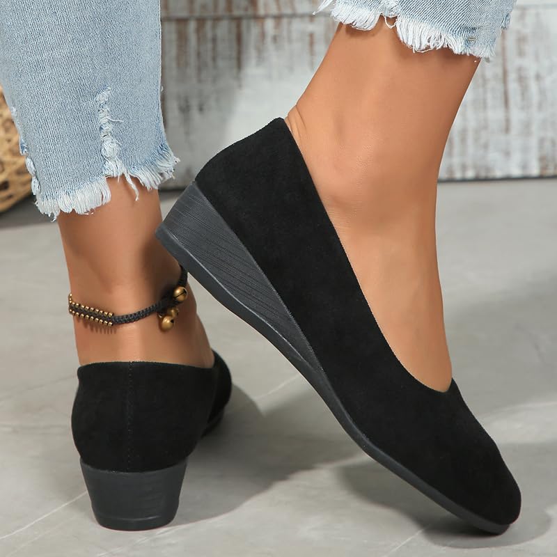 Comfortable, Lightweight, Anti-Slip, Breathable Orthopedic Flat Shoes for Women, Faux Suede Ballet Flats Shoes Women Elegant Slip On Casual Low Wedge Loafers for Walking, Driving4