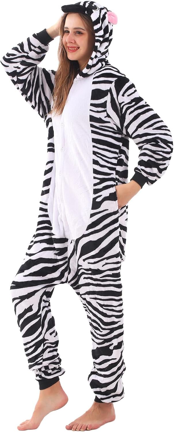 Animal Onesies Pajamas Adult Costumes One Piece for Men Women Unisex Teens Zebra - Image 8
