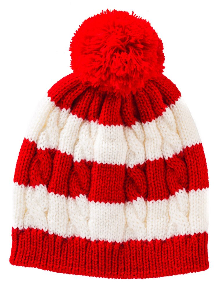 red and white striped wooly hat