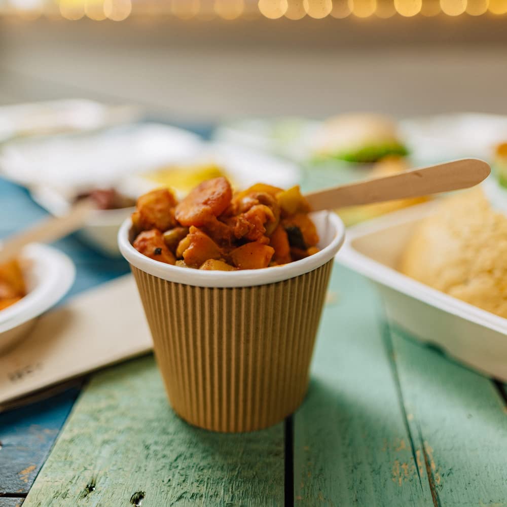 BIOZOYG Gobelet bio jetable à soupe vaisselle jetable soupe I Gobelet ondulé soupe carton kraft blanc/marron, non-blanchi I 500 Gobelets jetables compostables 500ml