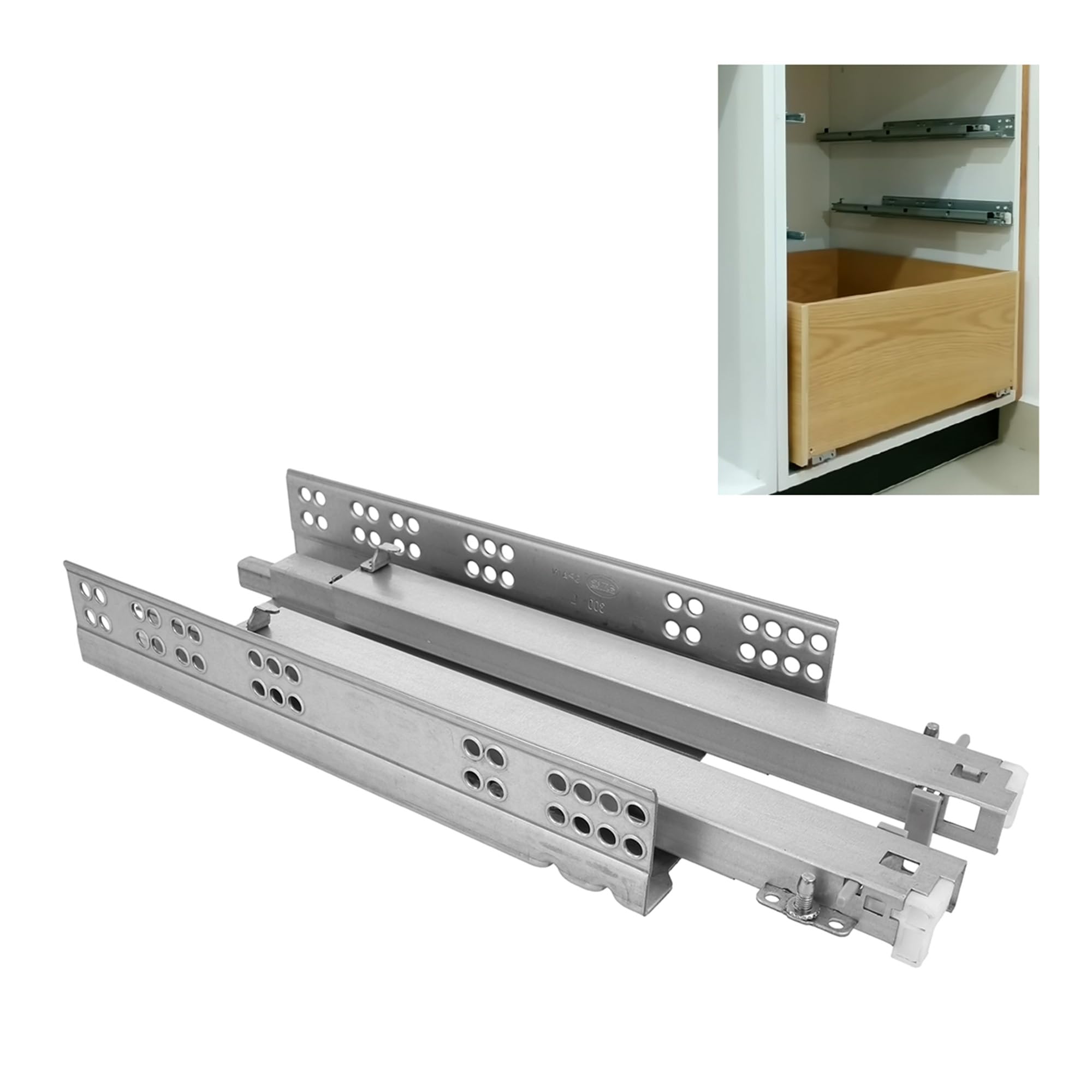 Amig - Set mit 2 Schiebeführungen Mod.45 aus verzinktem Stahl für Möbelschubladen, Kommoden oder Schränke, komplett abziehbar, selbstschließend und Push, Belastbarkeit: 25 kg/Paar, Maße: 350 mm