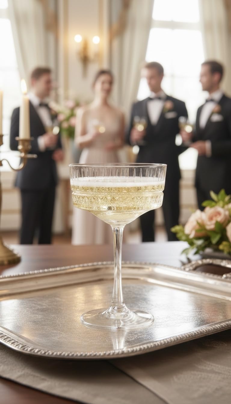 Oceano Set di 4 Calici Champagne e Cocktail in Cristallo Intagliato Coppe Retrò in Stile Vintage da 250ml Ideali per Bollicine, Martini e Dessert Design Elegante per Cerimonie e Feste