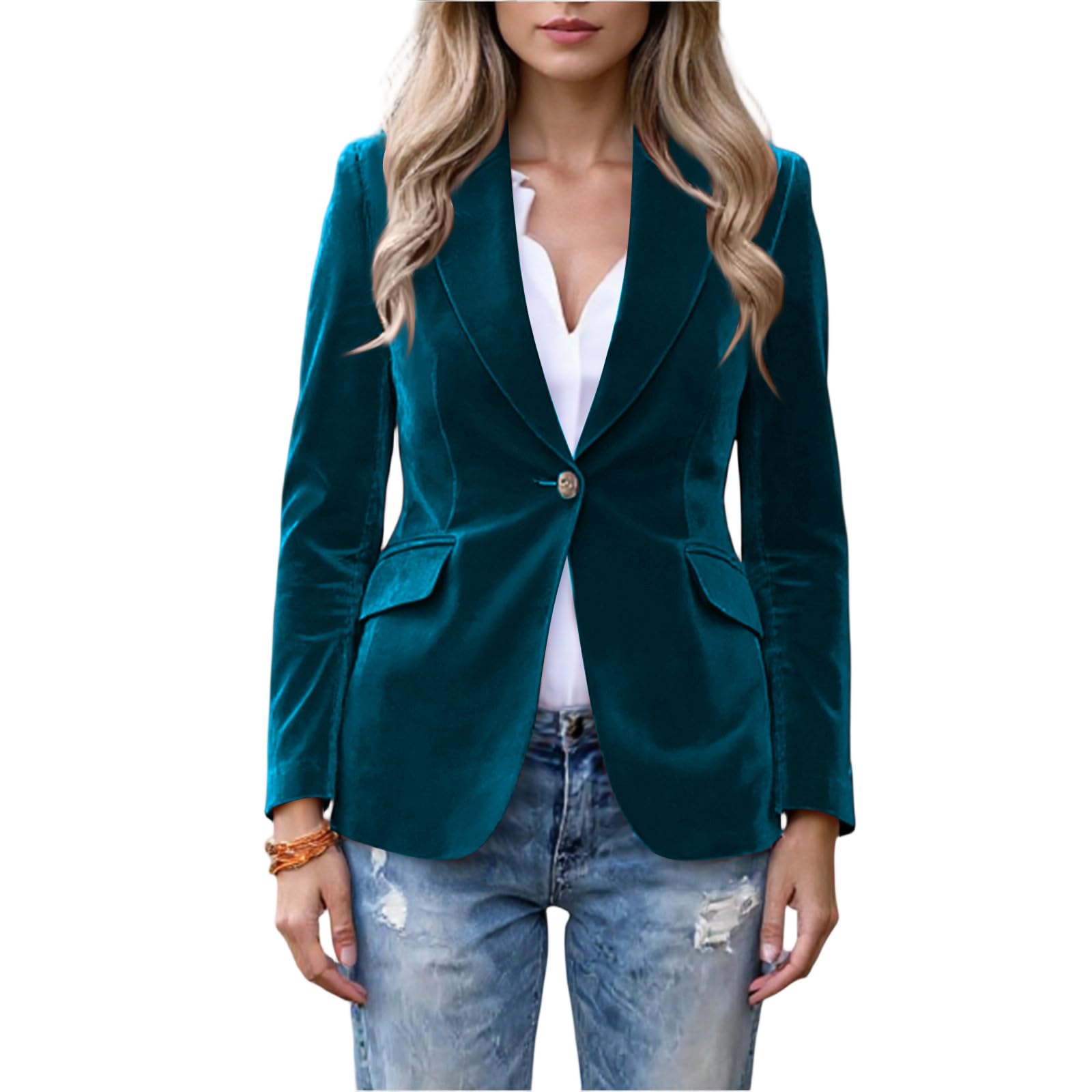 Womens Velvet Jackets Solid Color Long Sleeve Button Up Fall Winter Outerwear Work Office Coats 2025