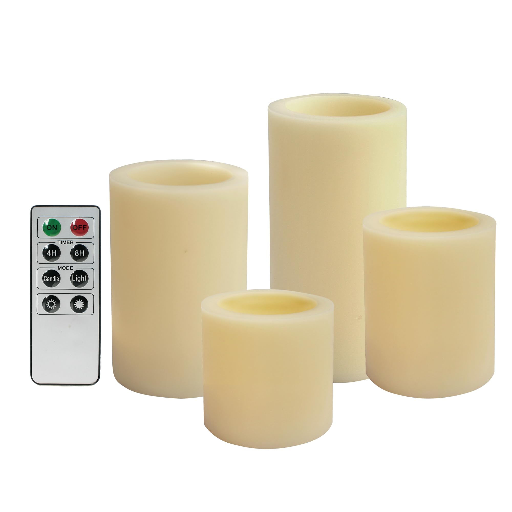 Real Wax Battery Operated Flameless LED Pillar Candles w/Remote Timer 4PCS