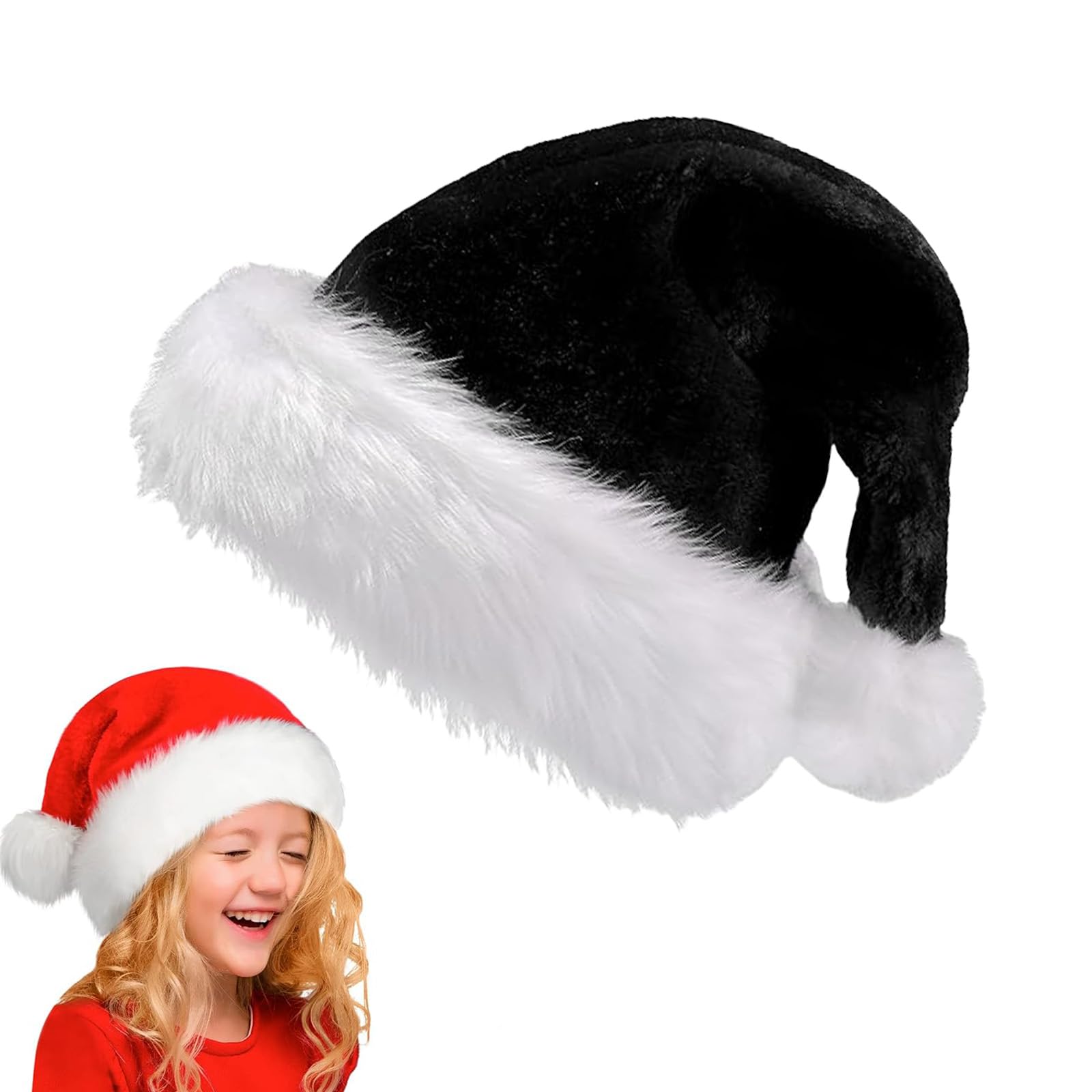 ATBEAMENLuxury Santa Hats - Plush Father Christmas Hats for Kids & Adults - Thicken Santa Claus Fancy Dress for Xmas & New Year Festive Party
