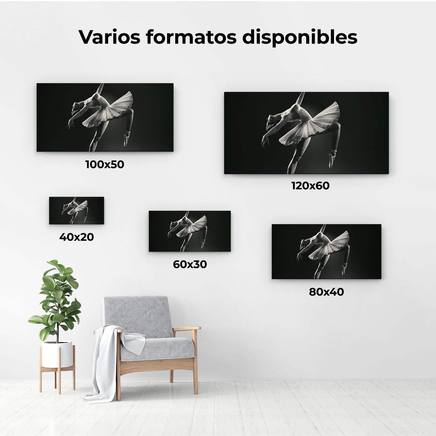 Artaza Cuadros Decoración Salón Modernos Bailarina Ballet - 80x40 cm - Cuadros Decorativos Blanco Y Negro - Decoración Pared - Lienzos Decorativos