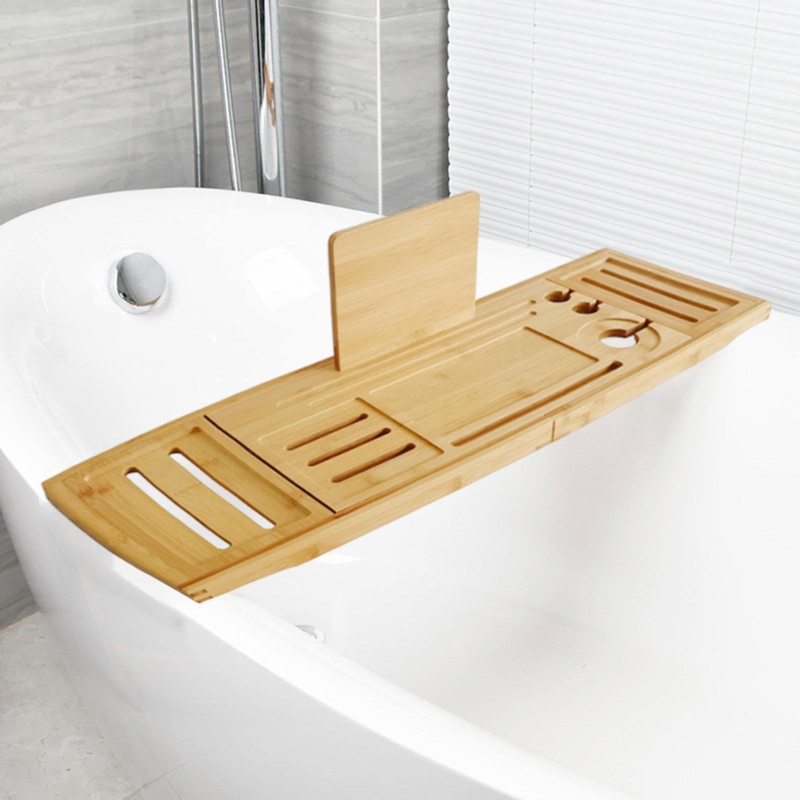 Bandeja De Bañera De Bambú Ajustable | bambú natural, antideslizante, ajustable, soporte para vaso