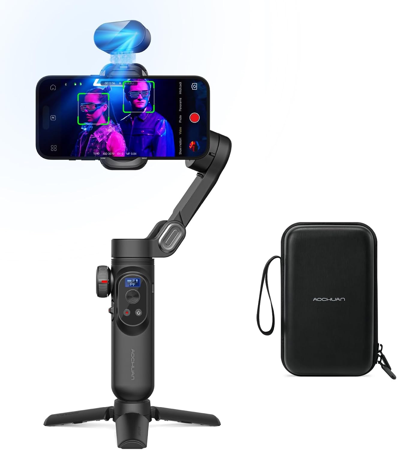 AOCHUAN 3-Axis Gimbal Stabilizer for Smartphone Smart XPro Black AI & B20 Storage Bag