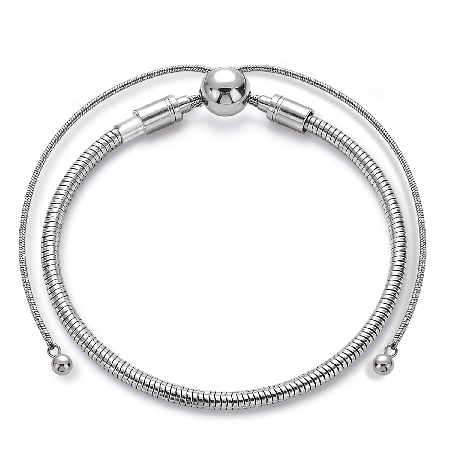 BLNC Pulsera de Dijes para Mujer y Niña, Cadena de Serpiente de Plata con Zircondia, Pulsera Ajustable con Cierre Magnético