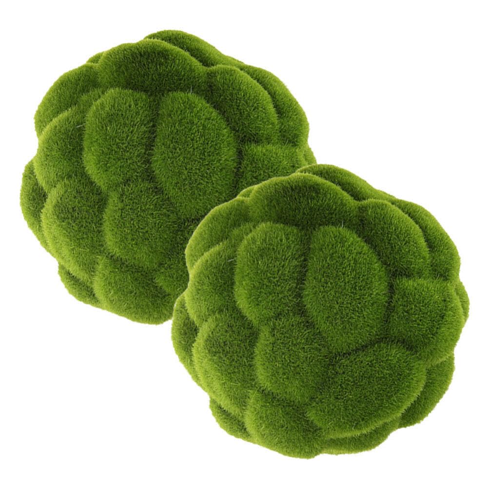 Cabilock 2Pcs Imitation Moss Rocks Simulated Green Moss Balls Decorative Garden Topiary Tree Moss Covered Topiary Ball 15CM
