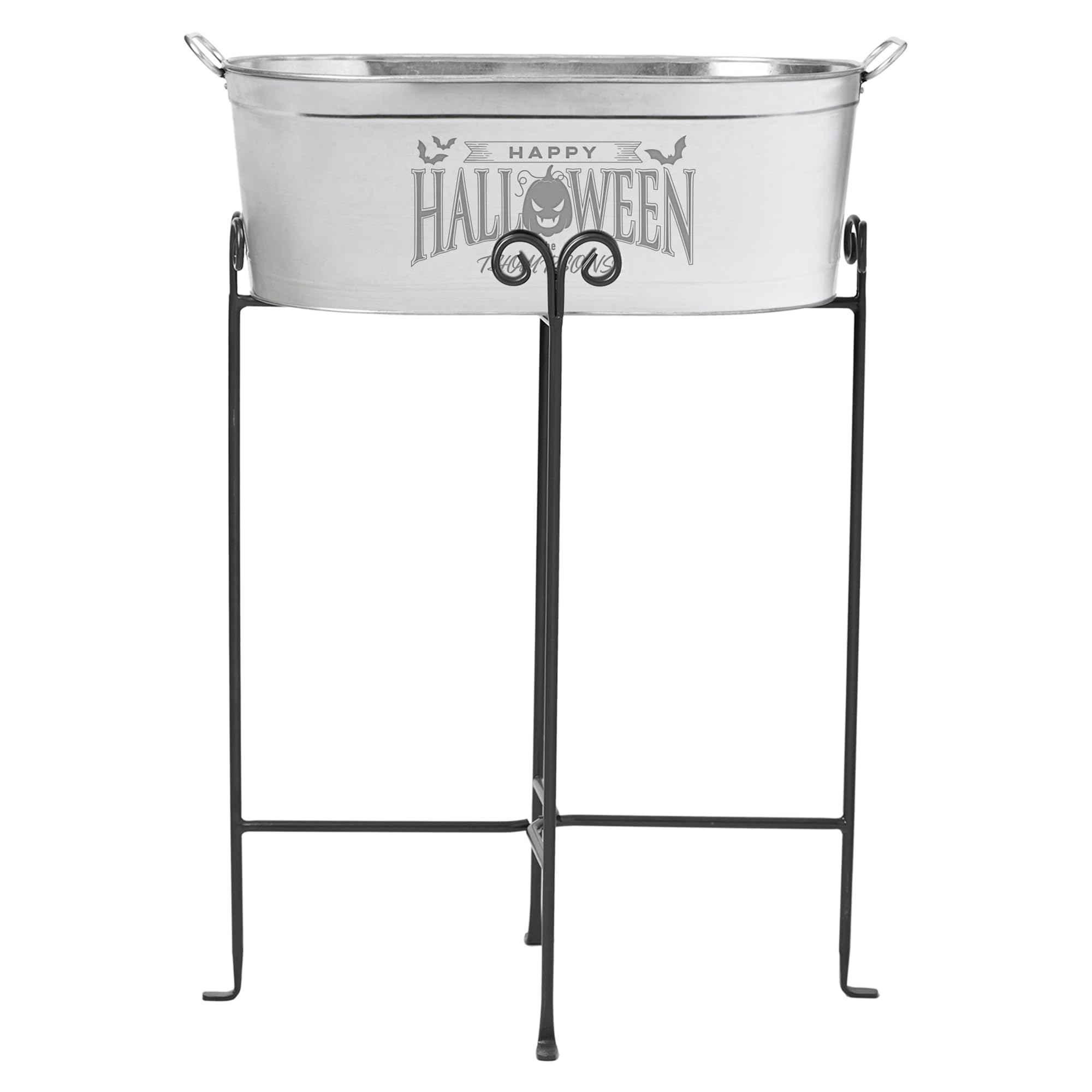 Let’s Make Memories Personalized Beverage Tub - Halloween Party - Halloween Decorations - Galvanized Metal Drink Tub - Trick or Treat Candy Bowl w/Stand - 5.5 Gallons - Happy Halloween