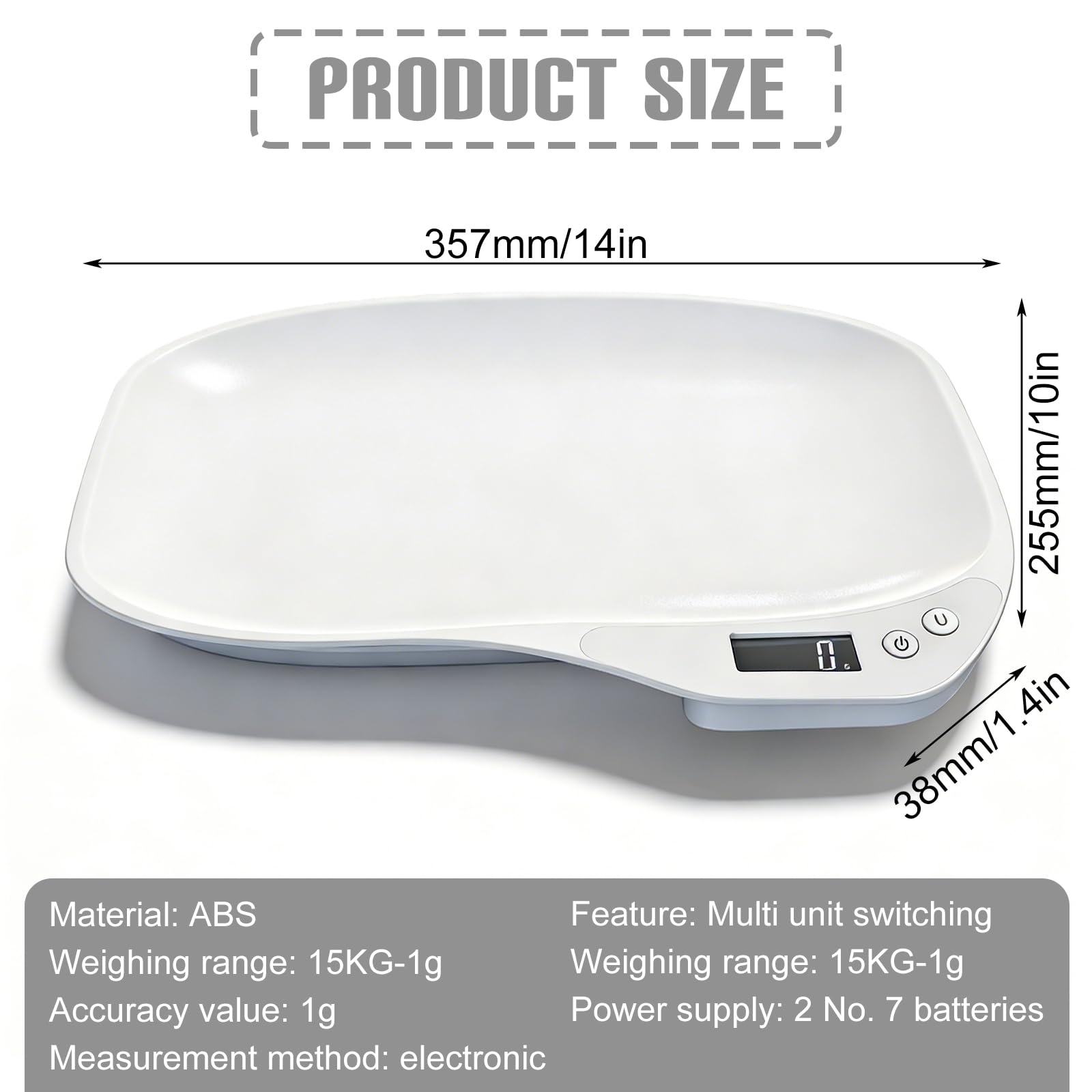 Bilancia digitale per animali domestici, 15 kg/1 g, per animali di piccola taglia, con display LCD, unità commutabile, 35,7 x 25,5 cm, piccola scala per animali domestici, per gatti, cani, cuccioli