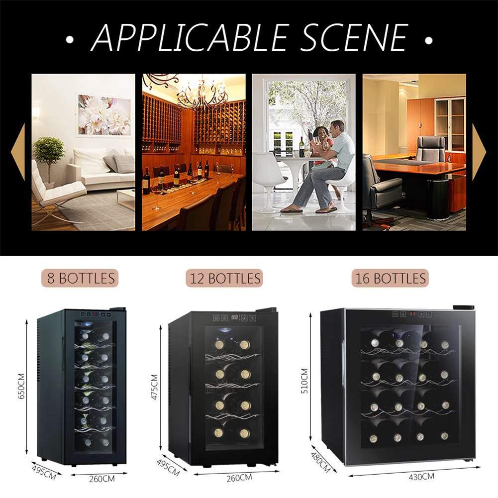 Nevera de 12 botellas de vino, minibar, refrigerador de 11-18 °C, control táctil ajustable, luces LED, elegante, adecuado para el hogar, bar, fiesta, negro, 12 botellas