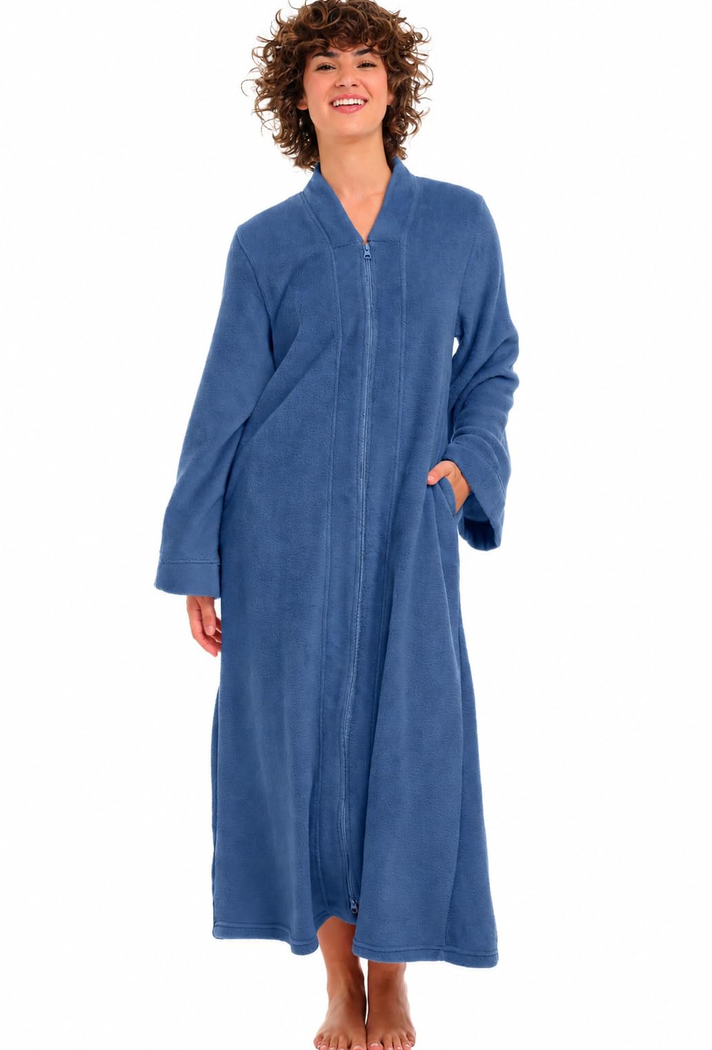 Alexander Del Rossa Kimono Robe with Zipper, Zip Up Robe for Women, Muted Navy Blue, 2X