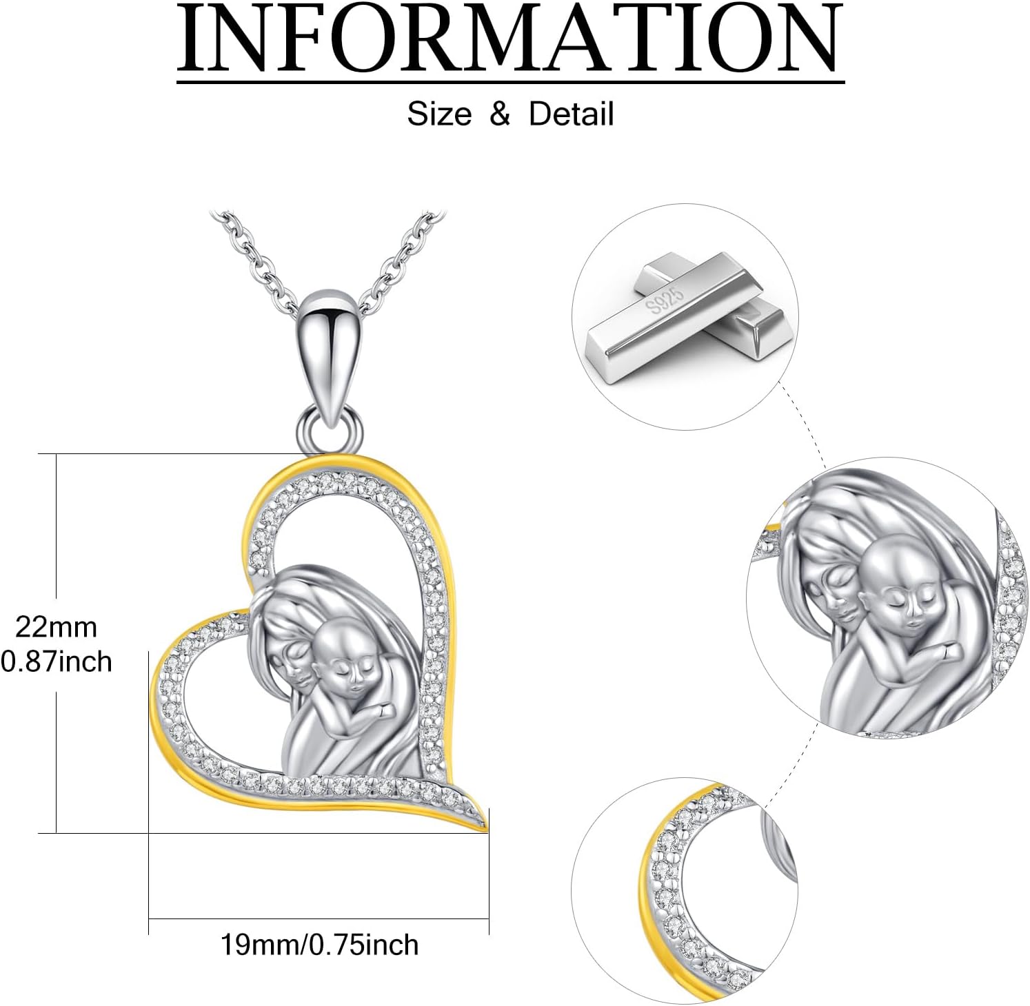 Mother Necklace Sterling Silver Mom Heart Pendant for Women - Image 5