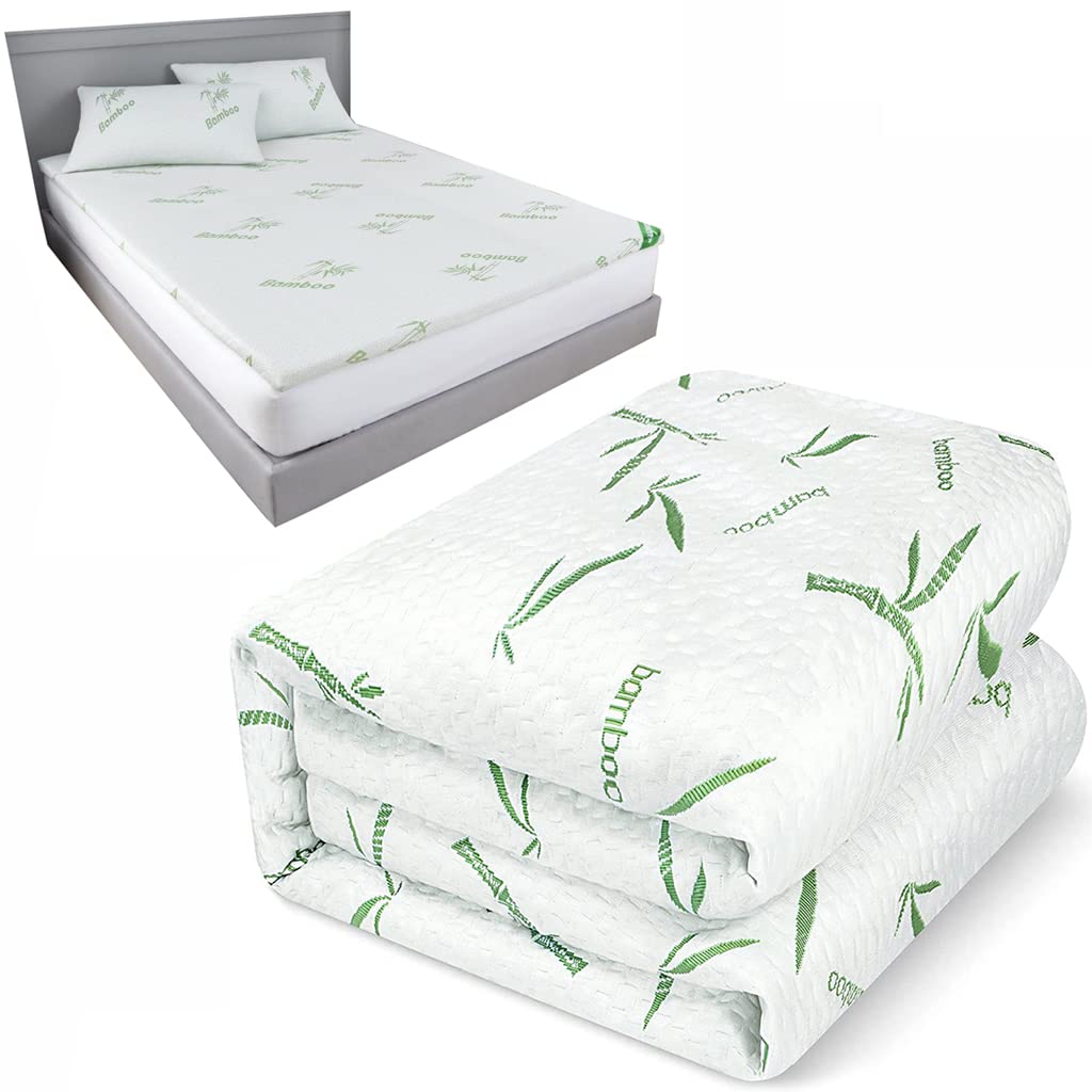 Brillars® Bamboo Mattress Topper Memory Foam for Back Pain - Deep 4cm Thick Firm Cooling Soft Fitted - Anti Allergic Bed Pad Optimum Cushioning & Support (Double)