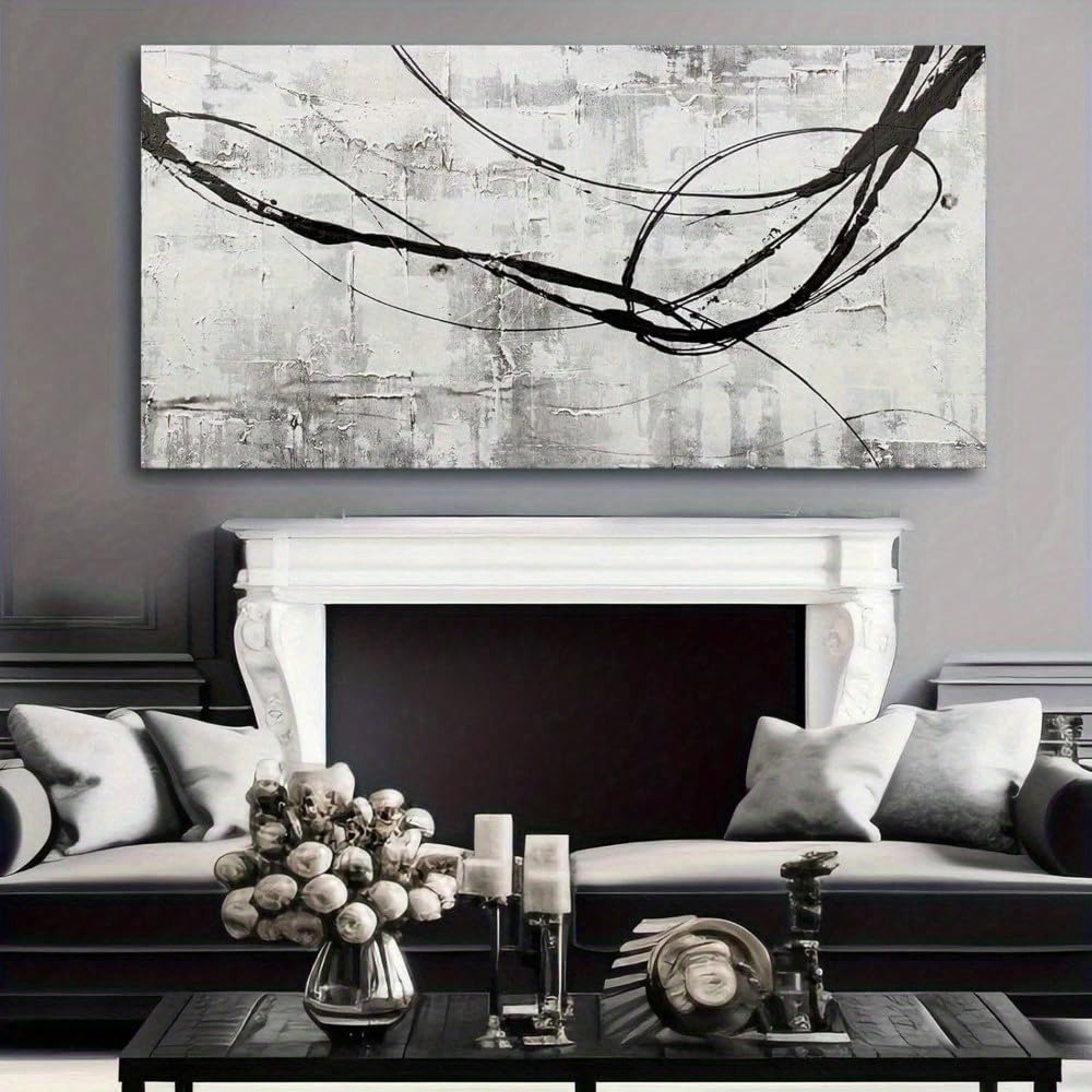Ihhgnb Multicolor 1Pc Abstract Black And White Canvas Wall Art, Contemporary Minimalist Geometric Line Art, Frameless Poster Prints(70X140cm(28X55in)/No Frame)
