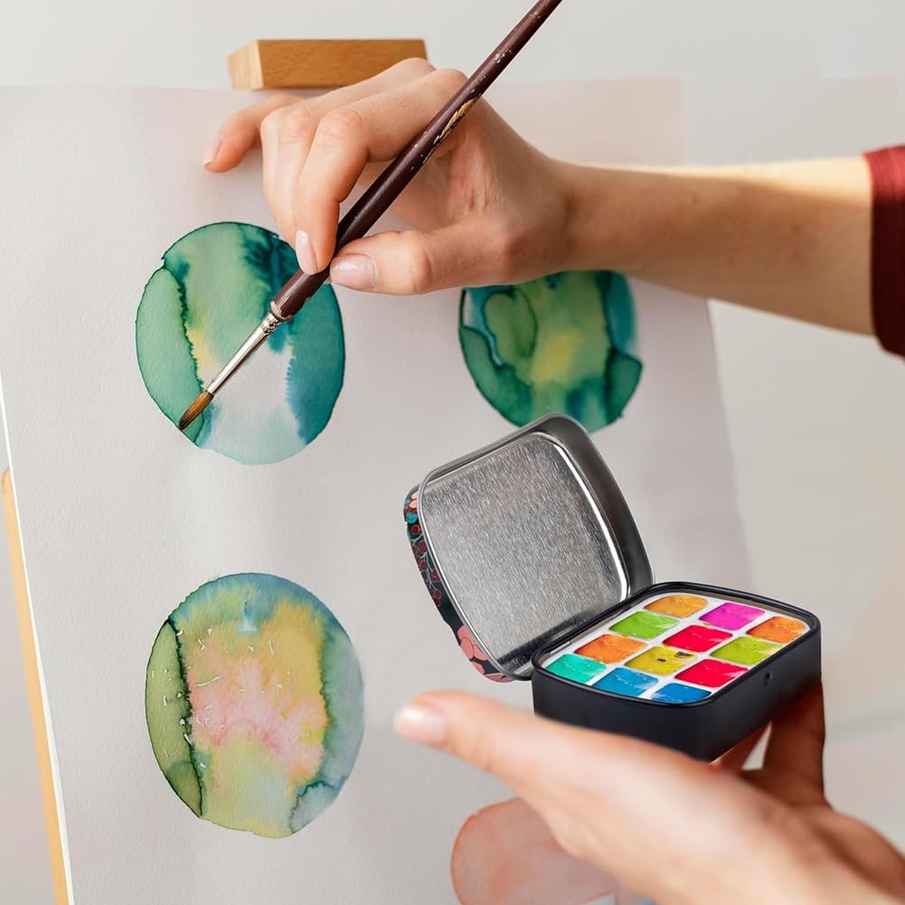 Paquet de 16 Mini Palettes D'Aquarelle Vides, 12 Puits avec Couvercles, Aquarelle pour Voyage