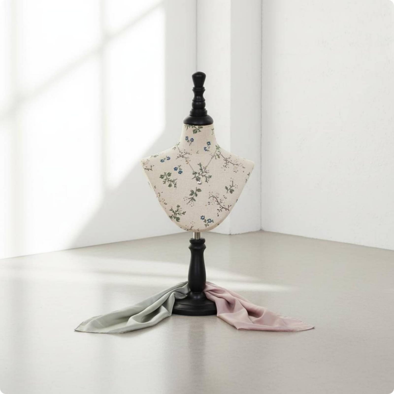 TISHITA Maniquí Busto Expositor Collar Joyería Soporte Material FRP Lino Madera Base Estable para Merchandising Diario Adecuado para Boutiques Joyerías , Estampado Floral , Lino Estampado Floral
