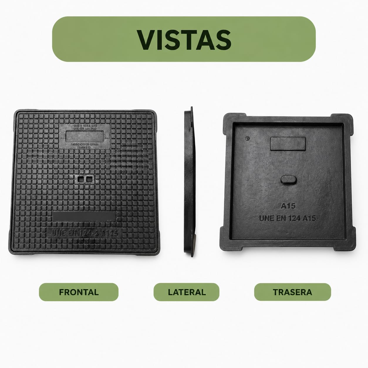 Tapa Arqueta Hierro Fundido 70×70  cm – Clase C250 (Carga máx. 25  toneladas) con Marco, Norma EN124 – Uso Profesional para Vía Pública o Particular