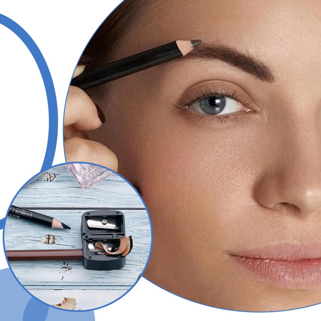2 Pezzi Temperamatite di Bellezza, Temperino Matita Occhi, Temperino Doppio per Matite Cosmetiche, Temperamatite Trucco, Temperino Trucco, Nero+Beige