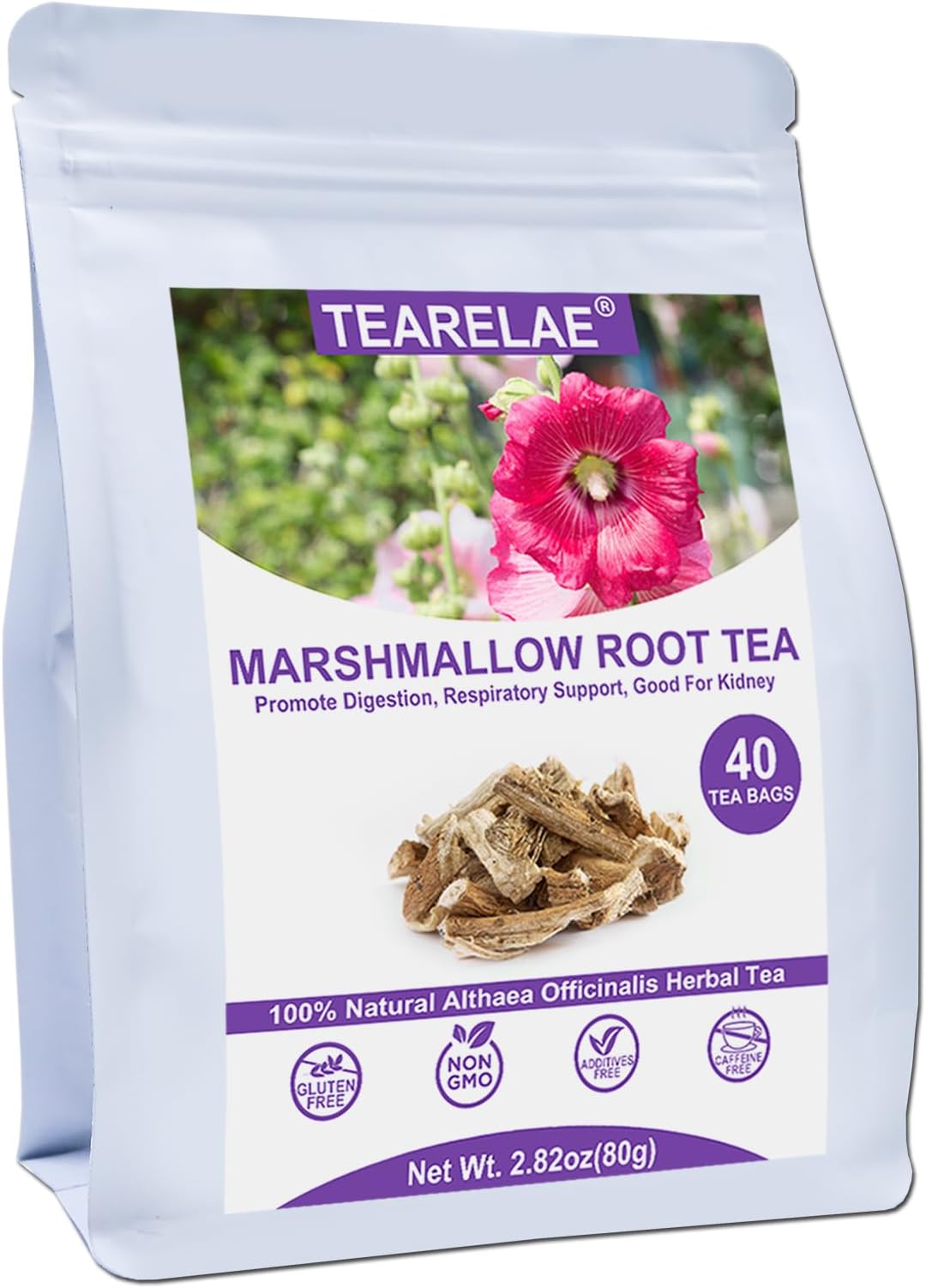 TEARELAE - Marshmallow Root Tea Bags - 2g x 40 Count - Premium Natural Cut & Sifted Althaea Officinalis - Non-GMO - Caffeine-free - Support Digestion & Respiratory