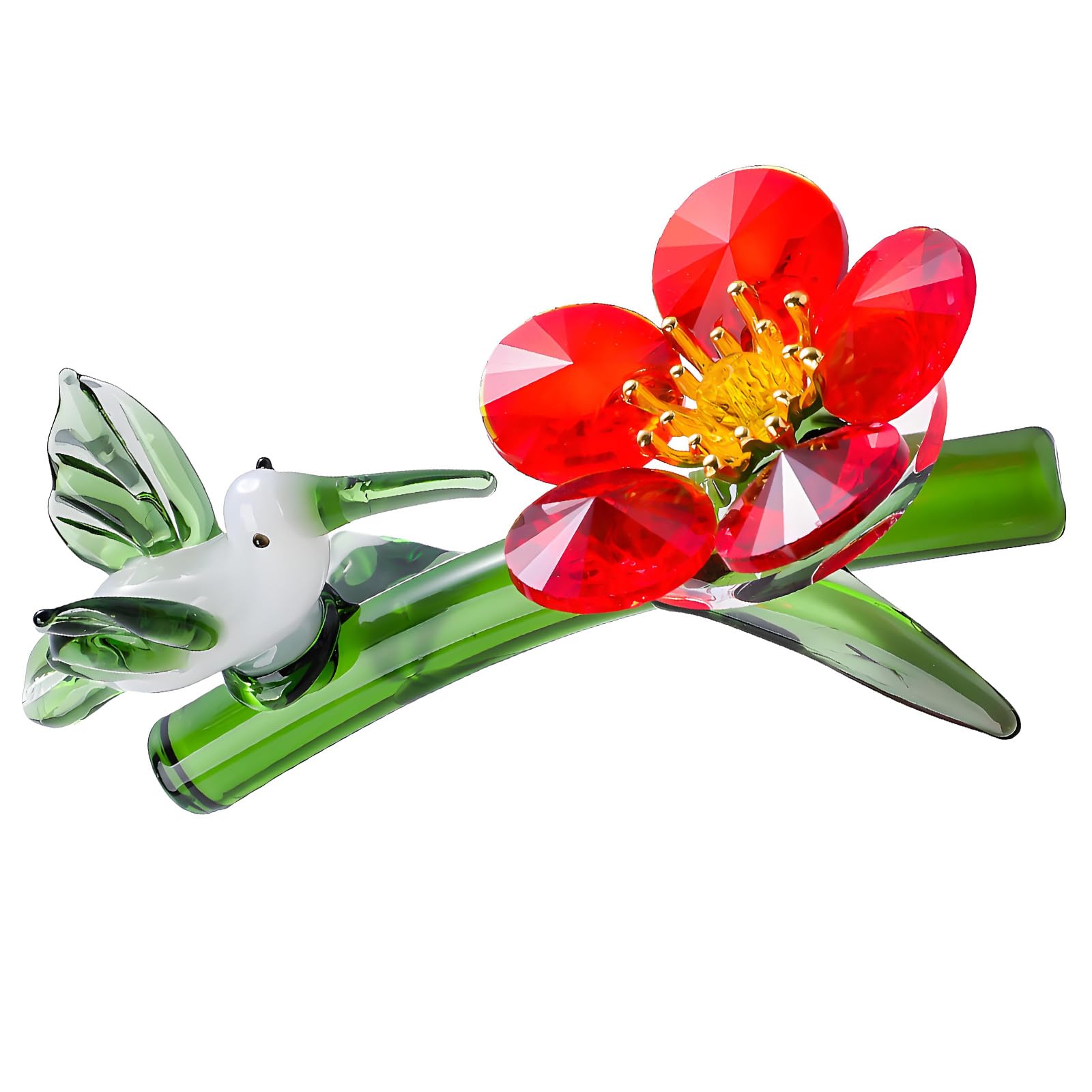 Elnwnnkc Handcrafted Crystal Bird with Flower Miniature Figurine Ornament Home Decors for Desktop Shelf Decoration Gift Crystal Desktop Decoration