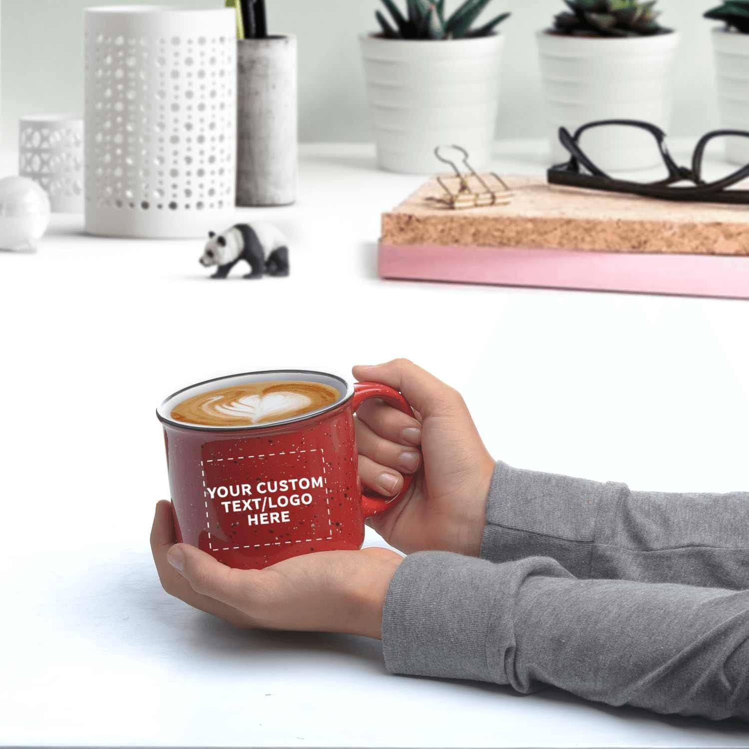 DISCOUNT PROMOS Custom Ceramic Campfire Coffee Mugs 13 oz. Set of 10/50/100, Personalized Bulk Pack - Perfect for Tea, Espresso, Cappuccino, Hot Cocoa - Red