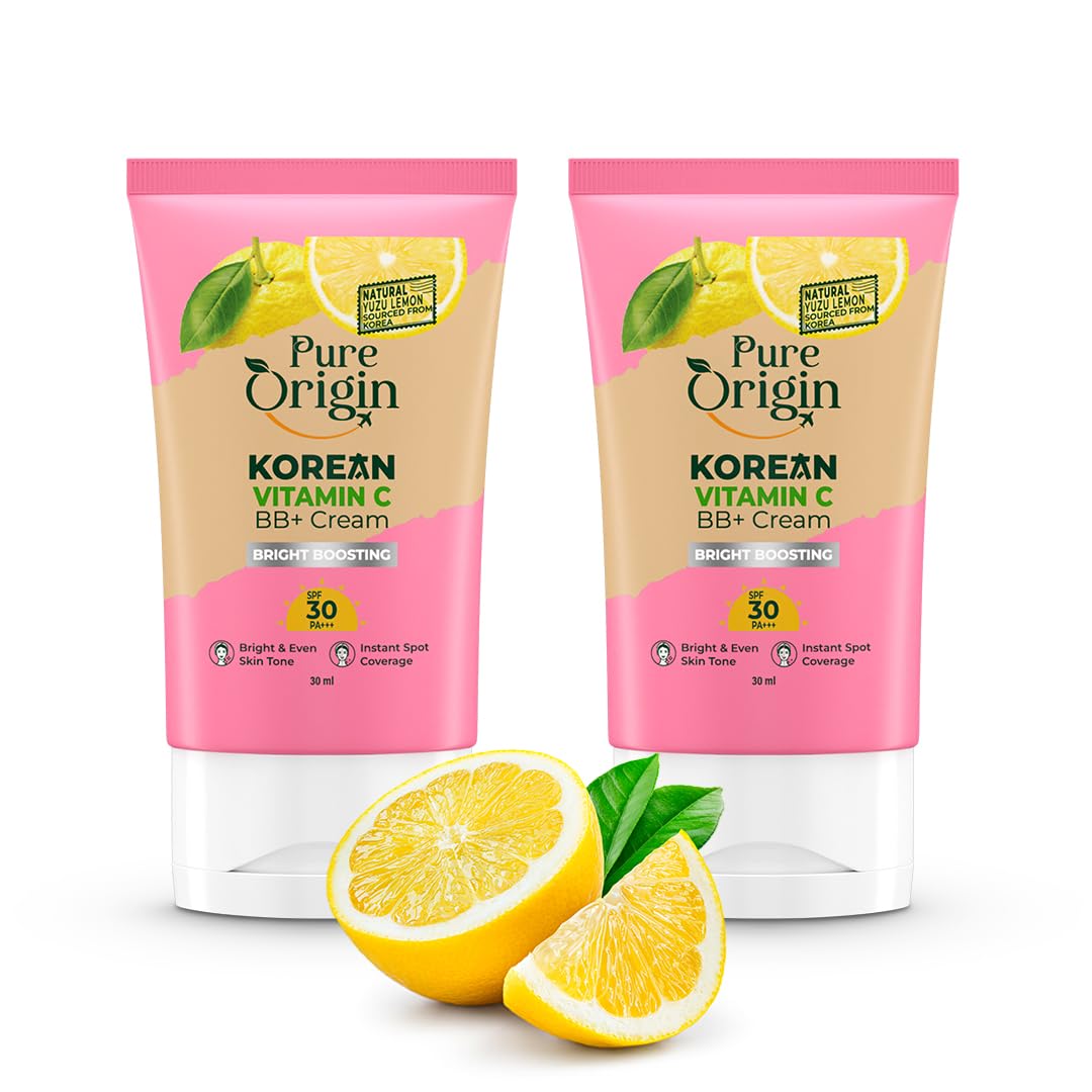 Pure Origin Korean Vitamin C Bright Boosting BB+ Cream (Pack of 2) | Full coverage for Brighter, Glowing and soft skin | For women and men | For all skin type | 100 g