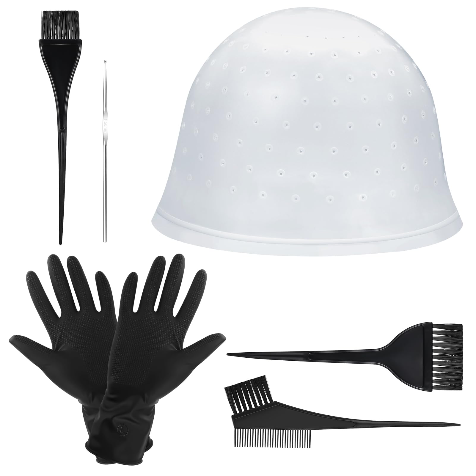7 Pcs Bonnet Meches Cheveux Trous Pré-percés Bonnet Meche Cheveux Professionnel Kit Coloration Cheveux Bonnet pour Meches et Balayage Casquette pour Coloration pour Femmes Filles