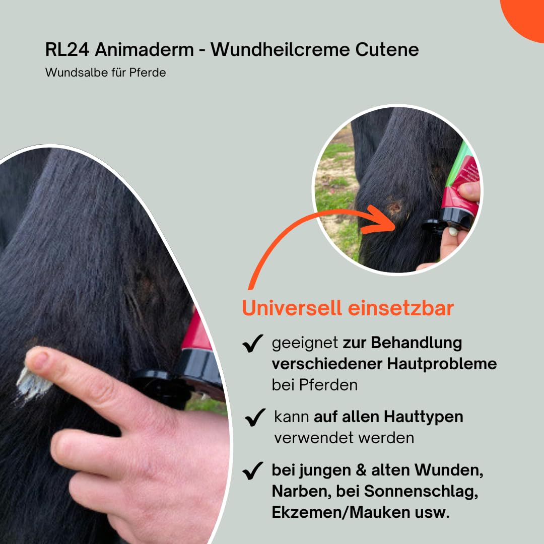RL24 Animaderm - Wundheilcreme Cutene – Wundsalbe für Pferde – regeneriert geschädigte Pferdehaut – Wundheilsalbe für alle Hautprobleme – Heilsalbe – Pferdepflege – 1 x 200 ml