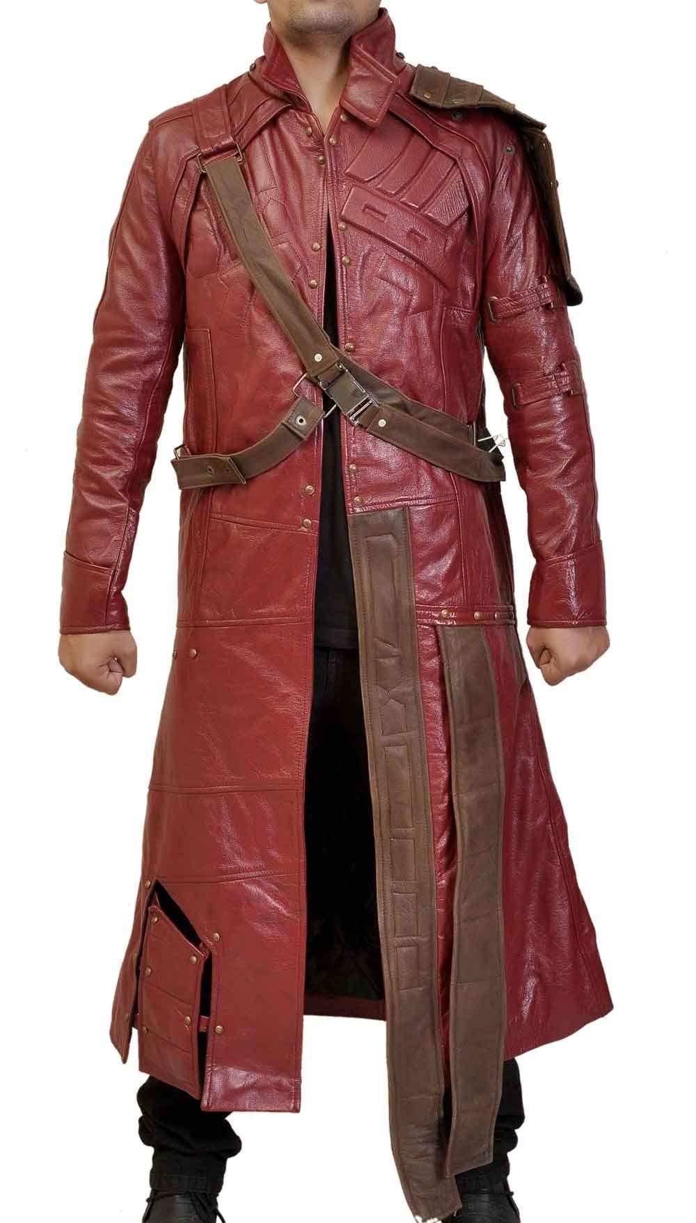 Mens Guardians Superhero Distressed Maroon Star Cosplay Costume Leather Biker Jacket