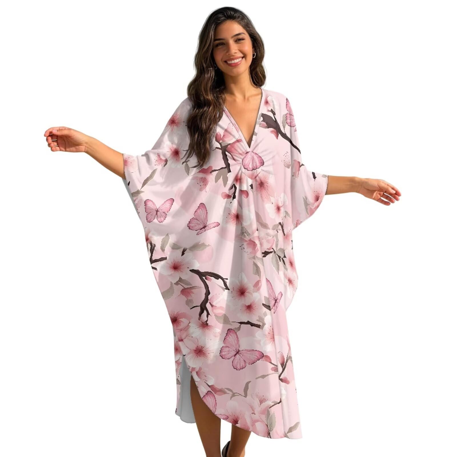 Poceacles Damska sukienka kaftan plus size strój kąpielowy okrycie kąpielowe rękaw nietoperz letnia długa kawiarniana plażowa okrycie maxi sukienka