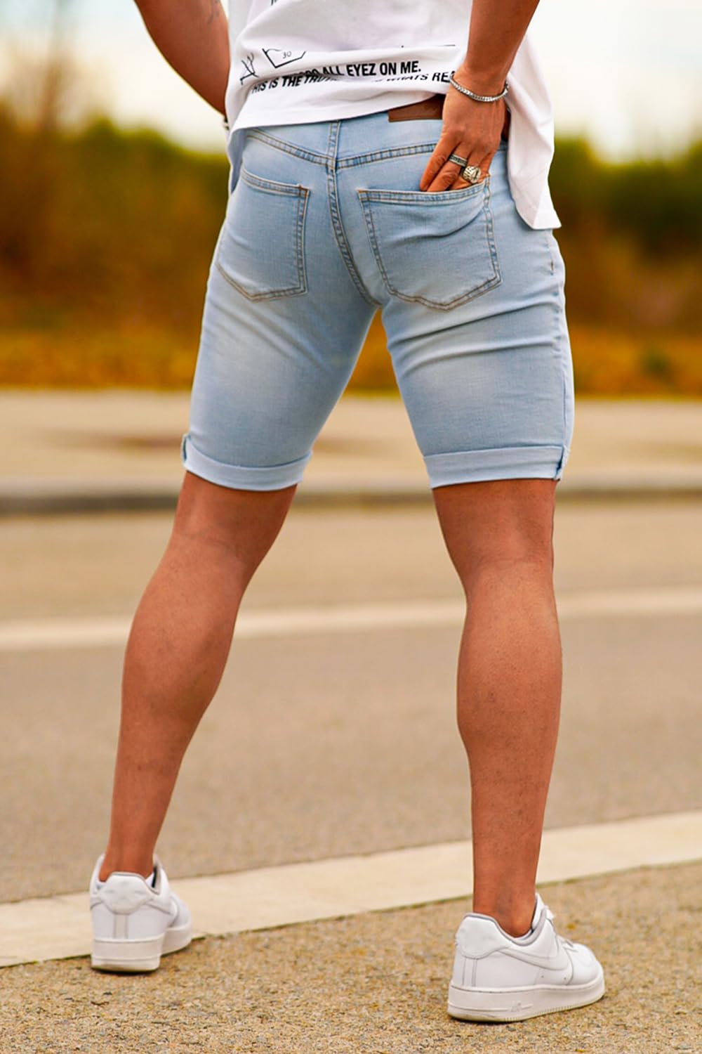 GINGTTO Pantalones Cortos Hombre Slim Fit Elastico Vaqueros Ajustado