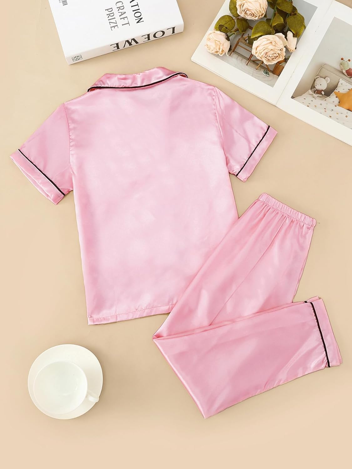 MyFav Pajama Set for Girls Button Down Silky Kids Sleepwear Nightwear Loungewear Clothes Set - Image 2