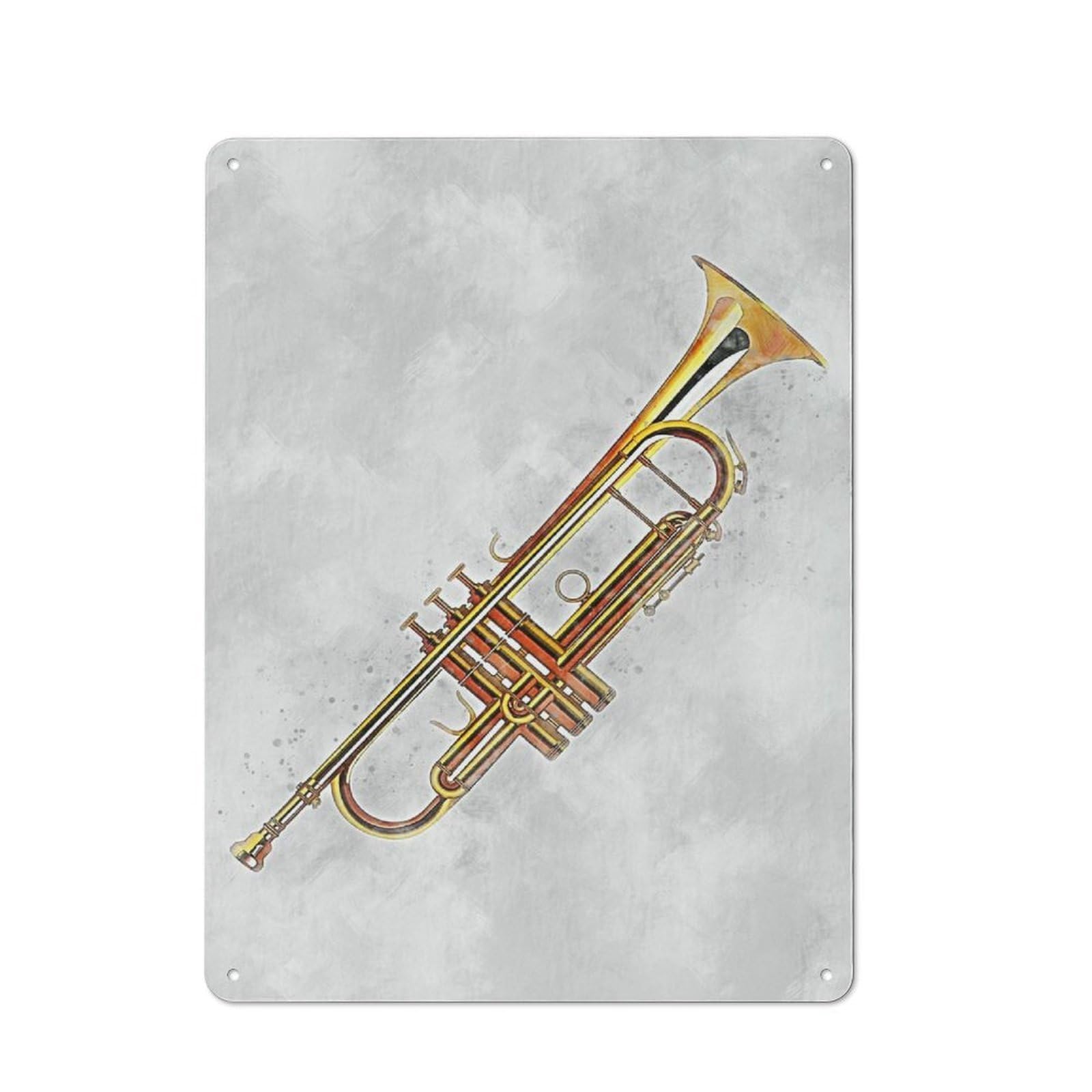 Junmoney Style-11 40X30cm Vintage Metal Sign With Trumpet 2 For Studio Or Craft Room, For Vintage Wall Decor Fans, For Metal Sign Collectors