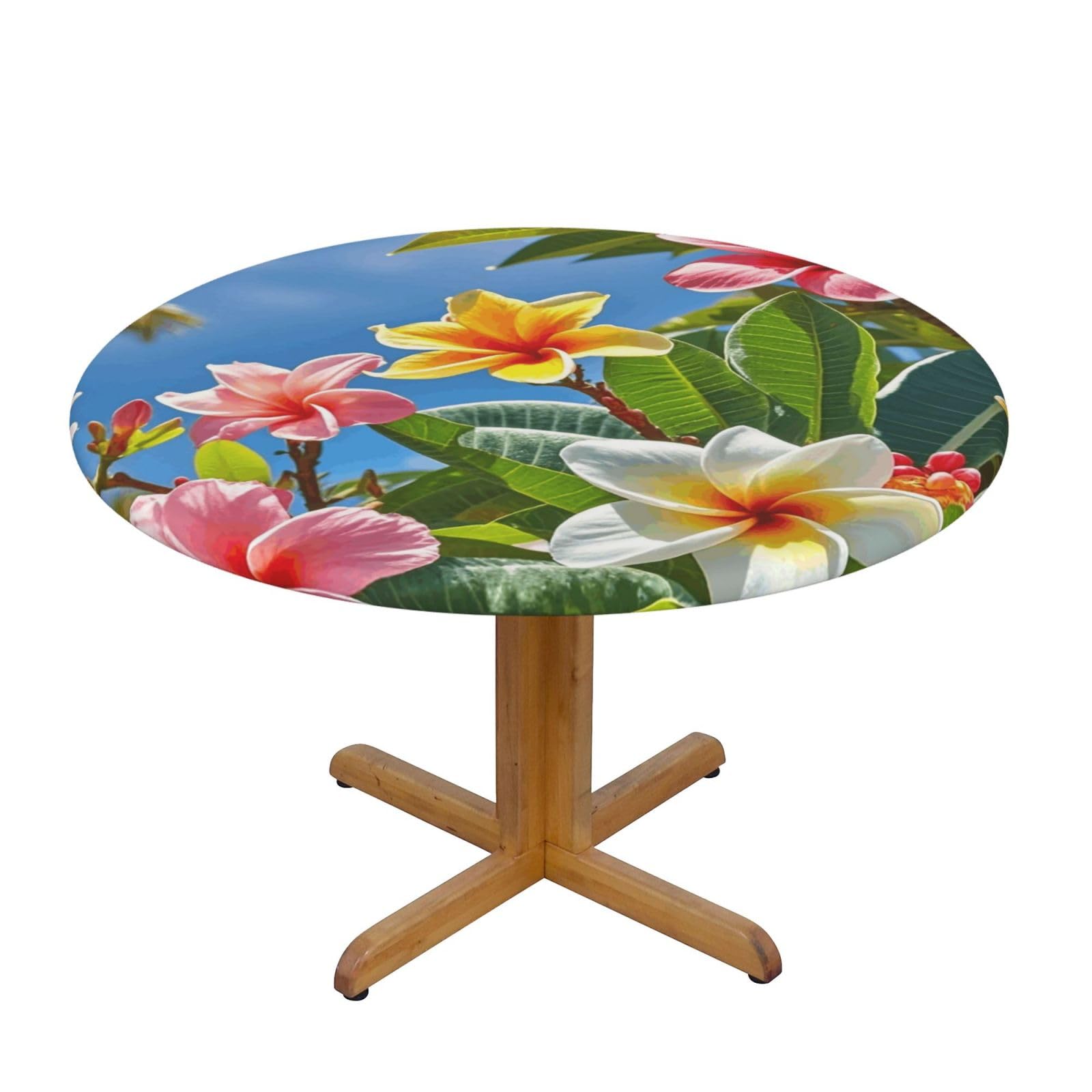 BTCOWZRV Hawaii Flowers Round Spandex Tablecloth 51 Inch, Elastic Fitted Waterproof Tablecloths Stretch Washable Picnic Table Cover for Camping, Dining, Indoor and Outdoor