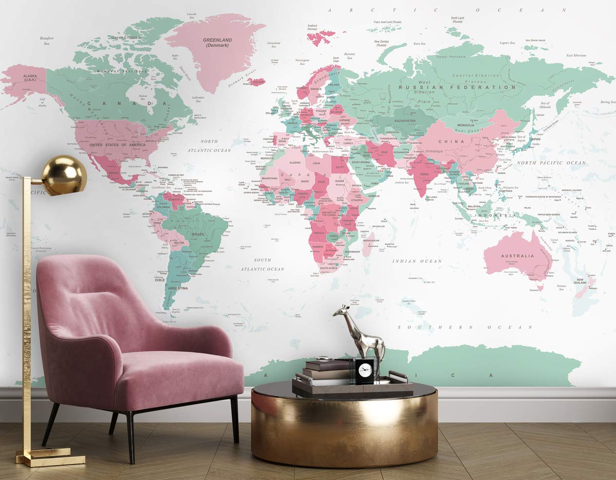 Buy Murwall Wallpaper Political World Wall Mural Pink Wallpaper Green
