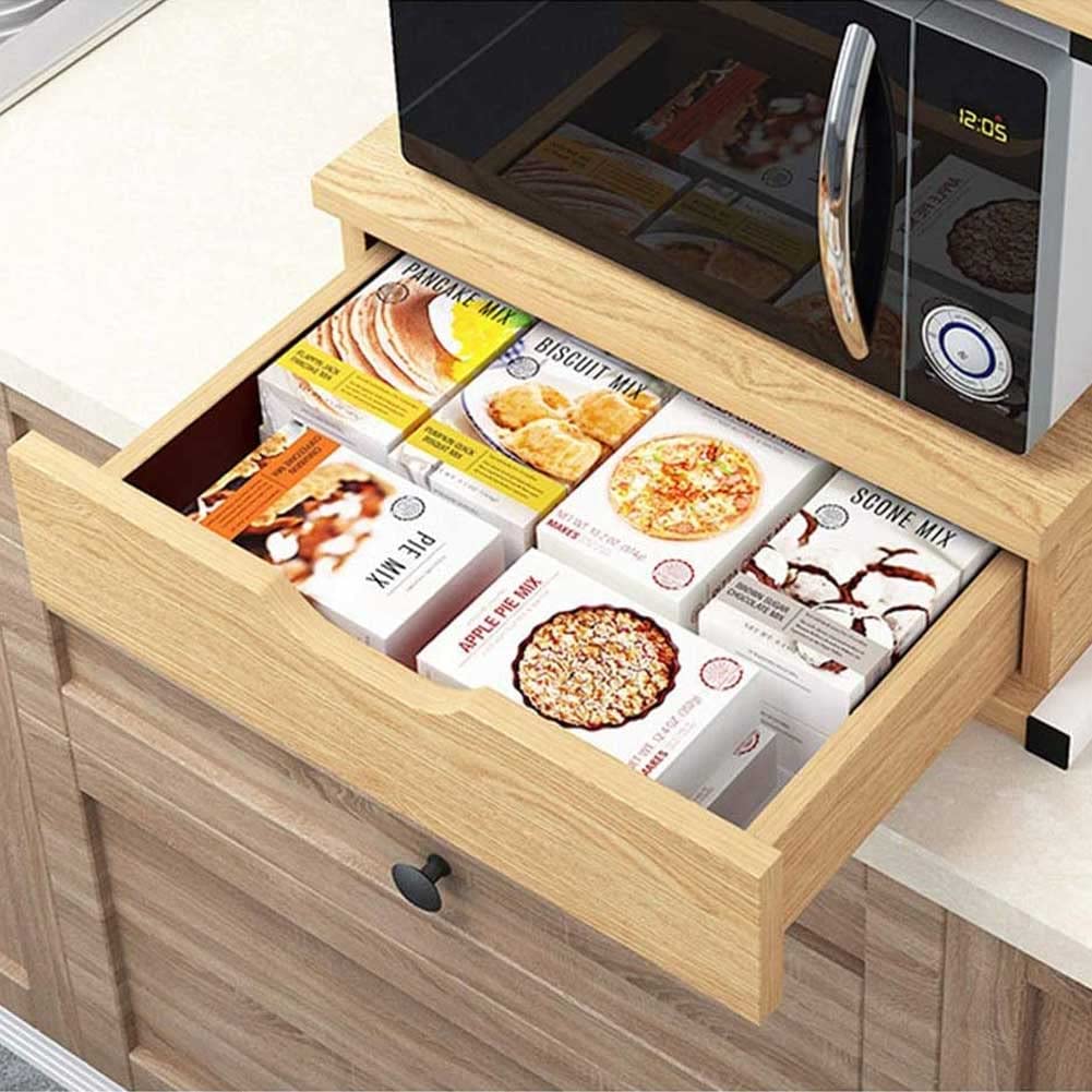 BAKAJI - Étagère pour Micro-Ondes, Structure en métal avec étagère en Bois MDF et tiroir Organisateur, Porte-ustensiles de Cuisine, Design Moderne, 54 x 35 x 50 cm (chêne)