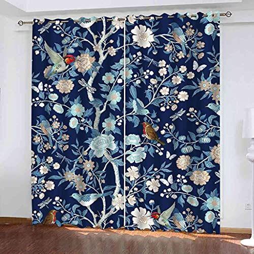 Rideau occultant salon oiseau plante bleue rideaux oeillets isolant 264x160 cm