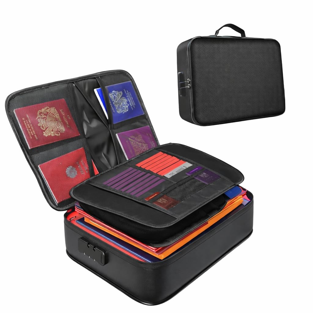 External Hard Disk Case, Waterproof Double Layer Hard Disk Cover Case, Organizer Bag, Document Organiser Case with Lock, Passport Holder, Multi-Compartment Storage for Files and Cards-image-46