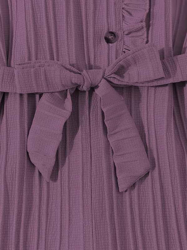 Image of Niren Enterprise Stylish Girls' Pleated Jumpsuit with Ruffle Sleeves, Button-Down Front, and Waist Belt - Comfortable Casual Outfit for Kids