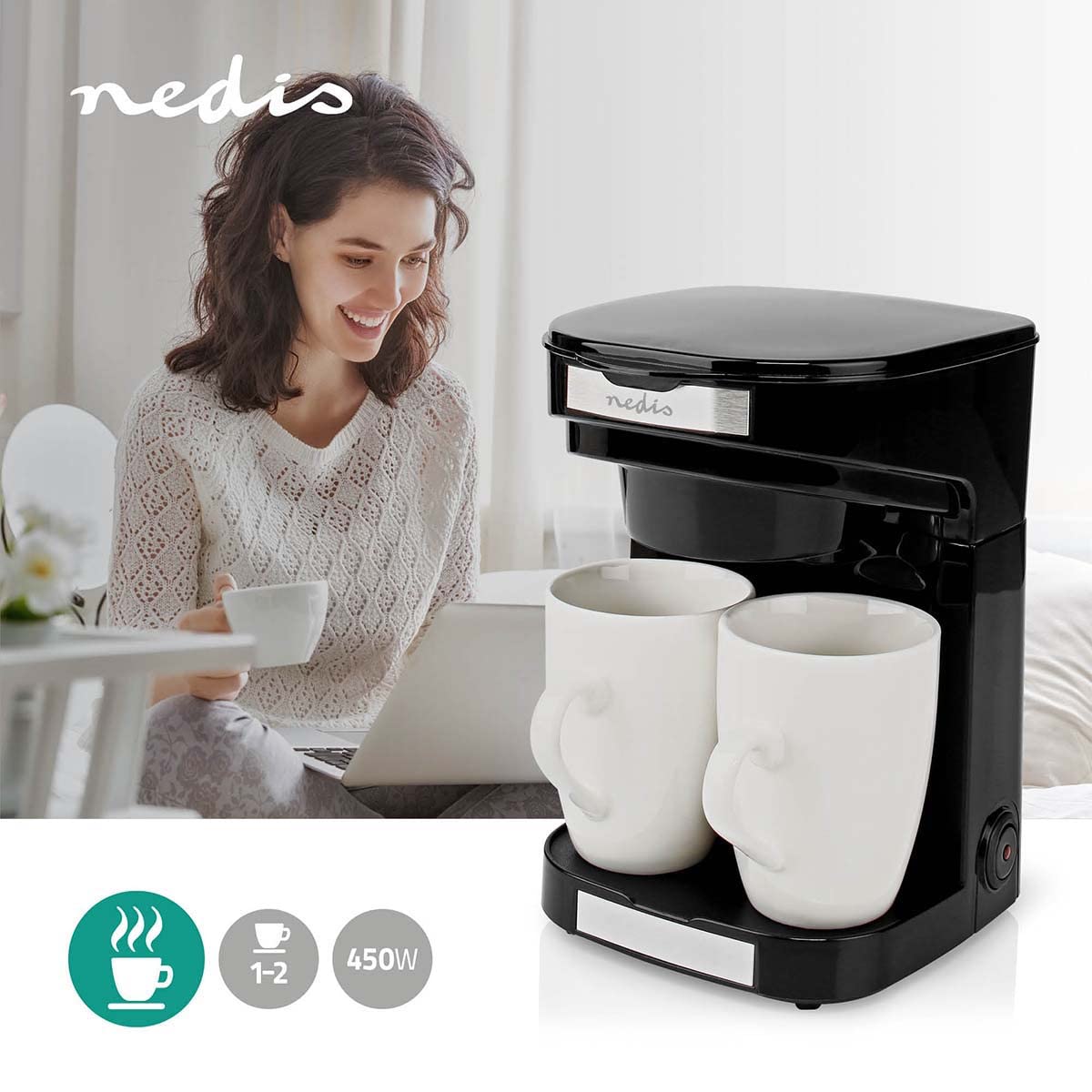 NEDIS KACM140EBK Cafetière noir Nombre de tasse=2